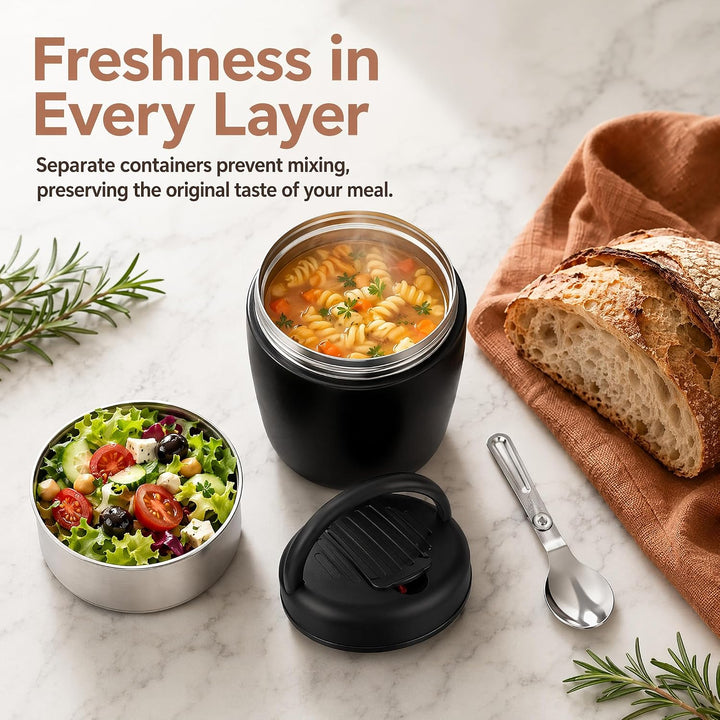 Thermobehälter für Essen 1200ml Warmhaltebehälter Essen to go mit Tasche & Löffel Thermo Speisebehäl