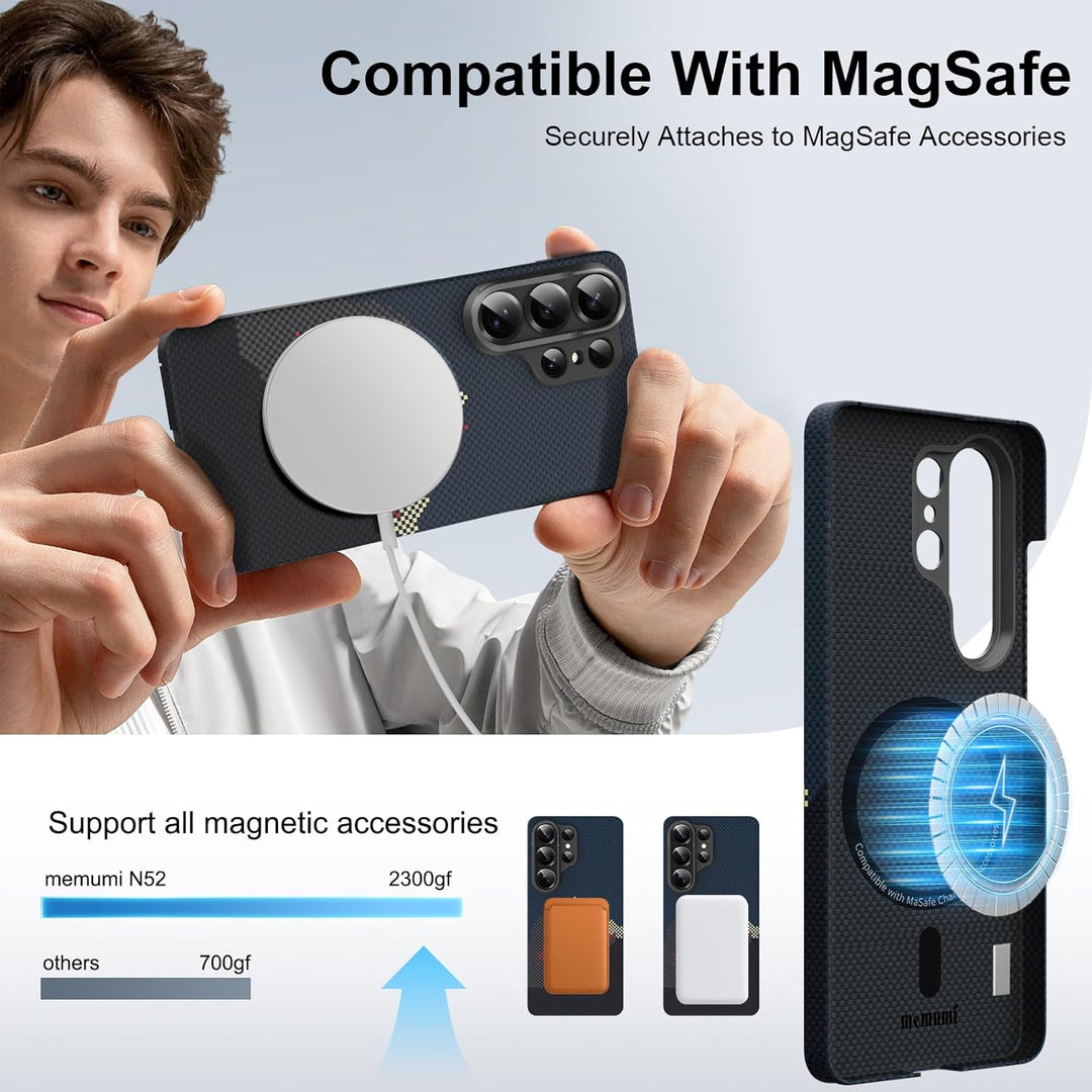 memumi Magnetische Carbon Hülle für Galaxy S26 Ultra,Ultradünne Handyhülle, Hülle aus echter Aramidf