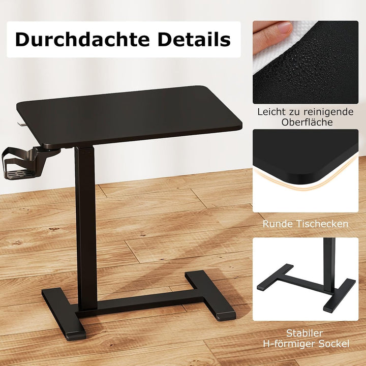 COSTWAY Pflegetisch mit versteckten Rollen, höhenverstellbarer Betttisch mit Becherhalter & Haken, K