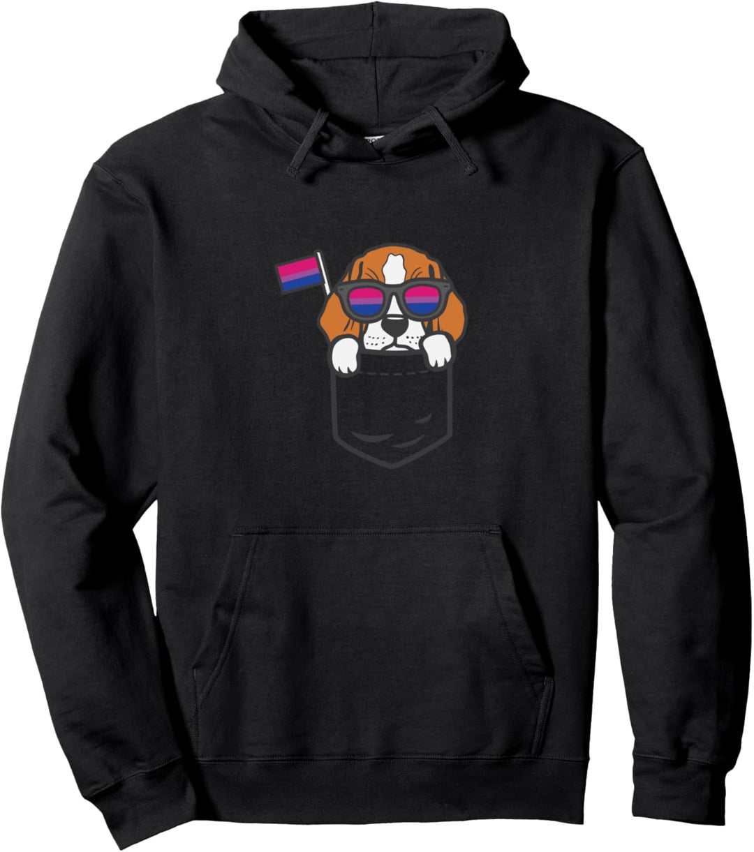 Beagle Pocket Dog LGBTQ Bisexual Flag Gay Pride Ally Bi Pullover Hoodie