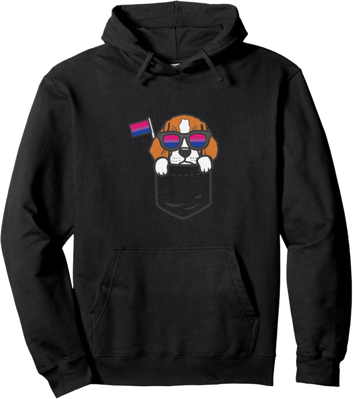 Beagle Pocket Dog LGBTQ Bisexual Flag Gay Pride Ally Bi Pullover Hoodie