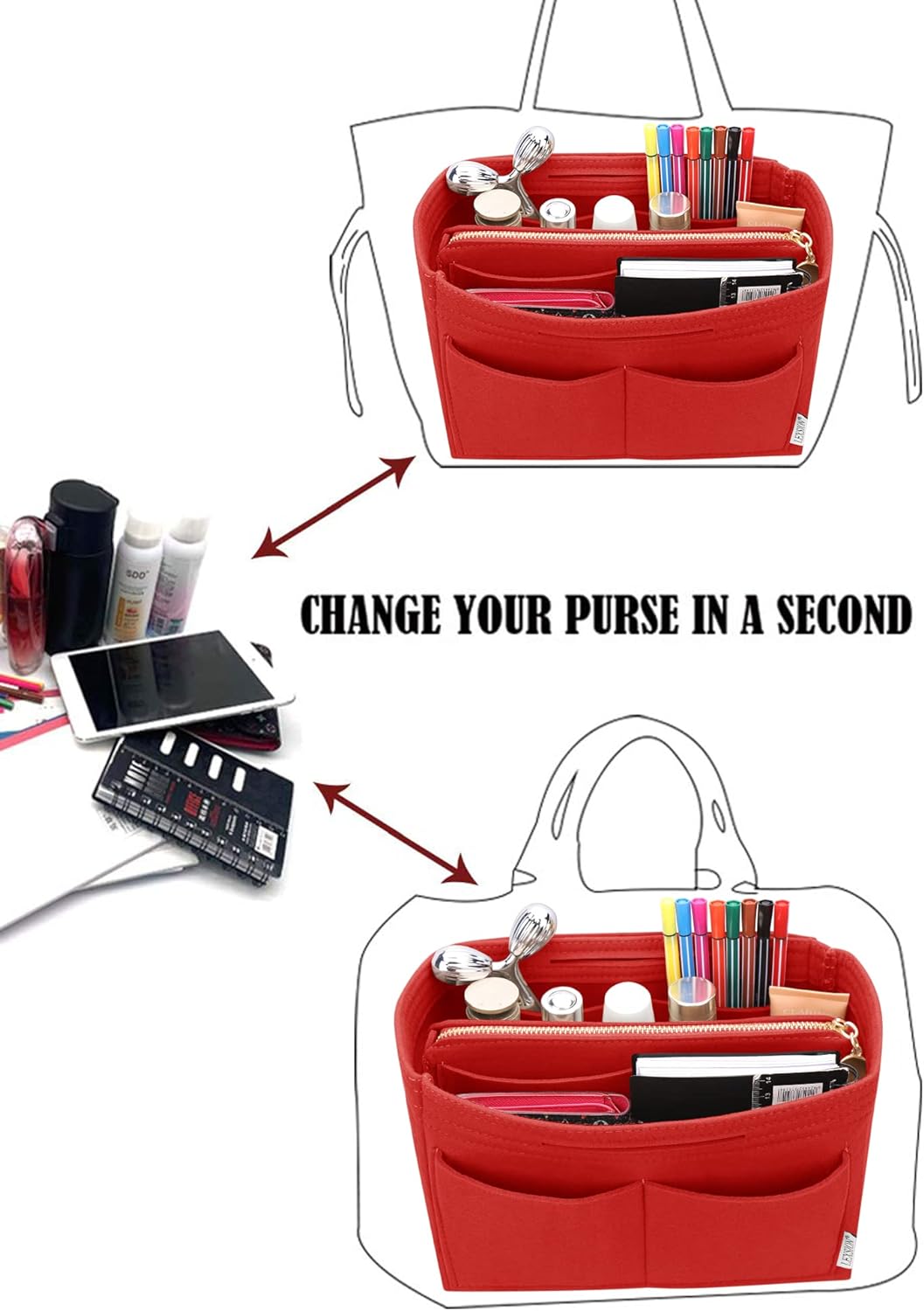 Organisatorischer Tascheineinsatz aus Filz mit Reissverschluss, passend für Speedy-Neverfull-Tasche,
