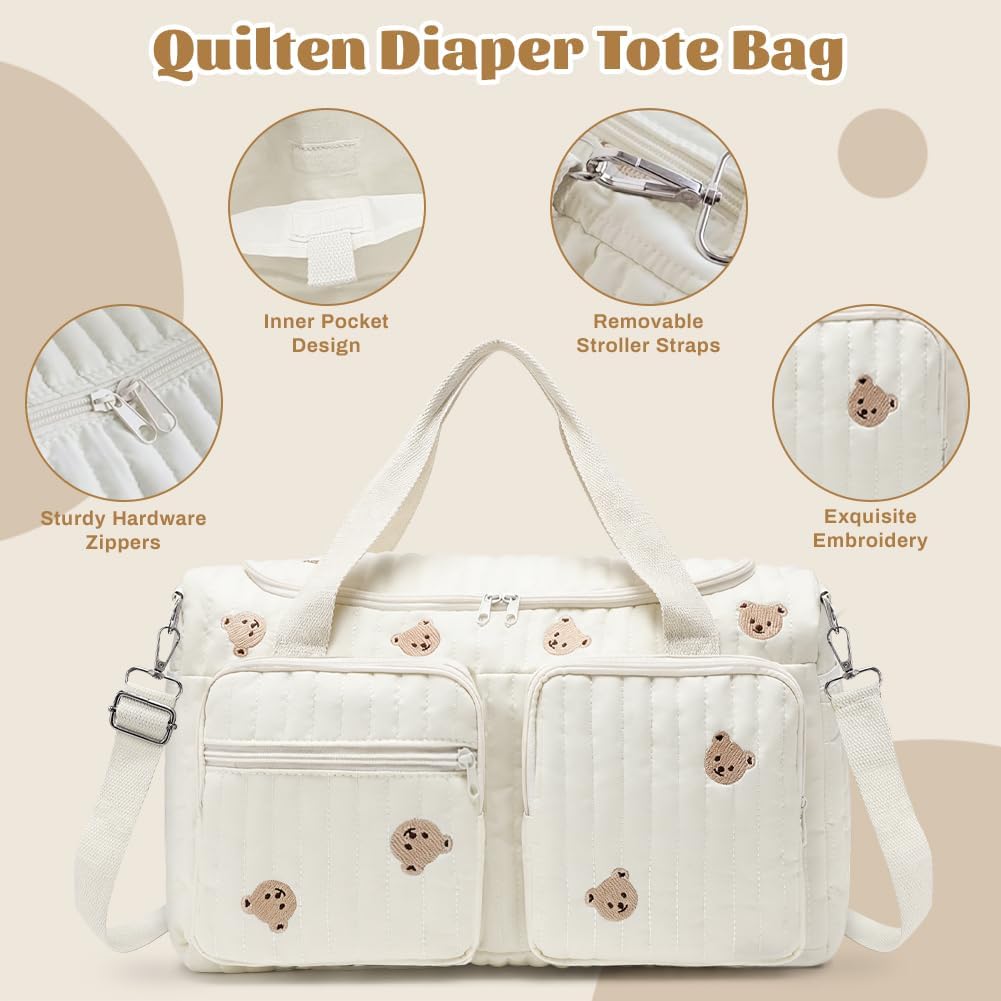 Aucuu Wickeltasche, Babytasche Mama Tasche, Kliniktasche Geburt Stickerei, Gross Mommy Bag, Henkelta