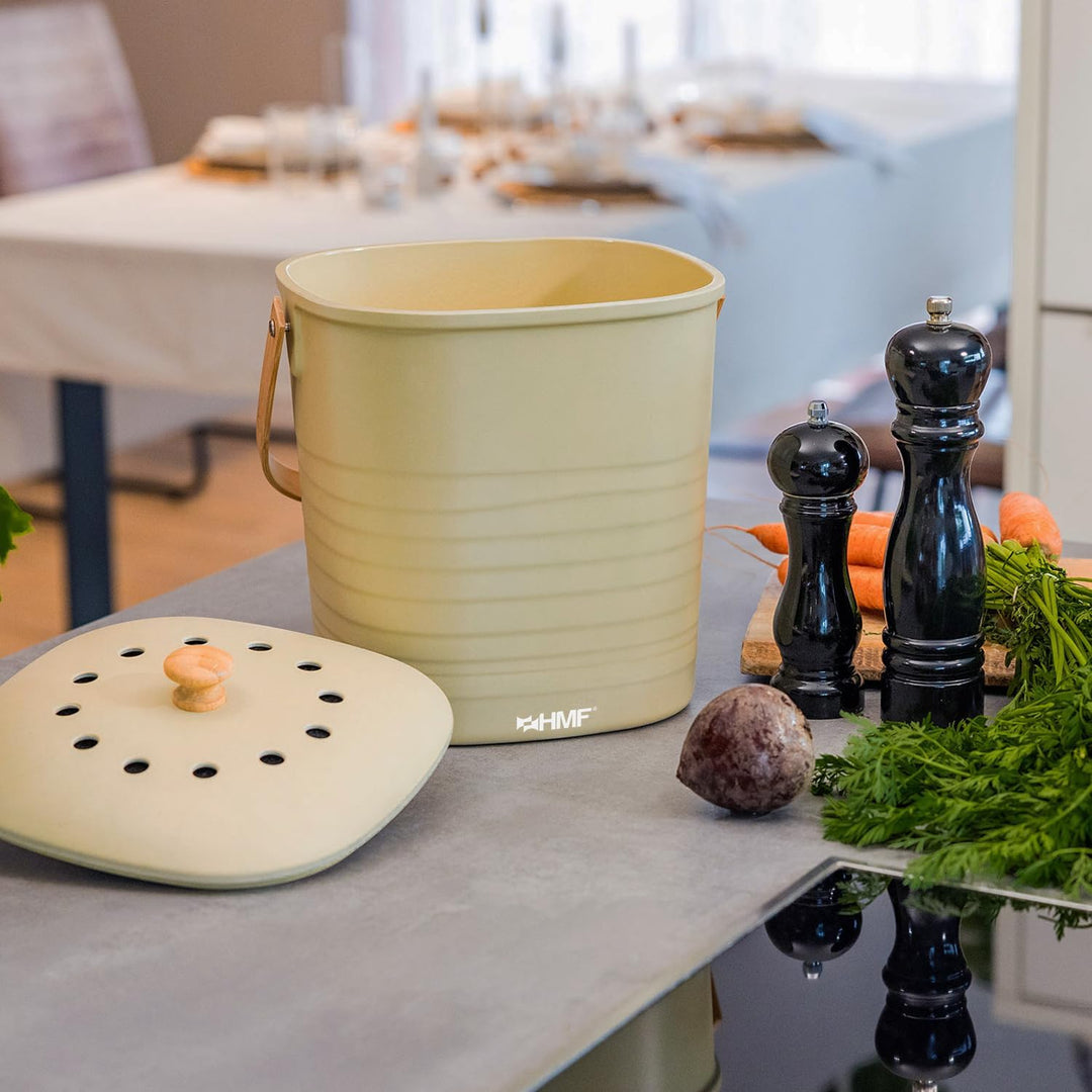 HMF Nachhaltiger Biomülleimer Küche, Geruchsdichter Komposteimer mit Deckel | 6 Liter | Grün Grün 6