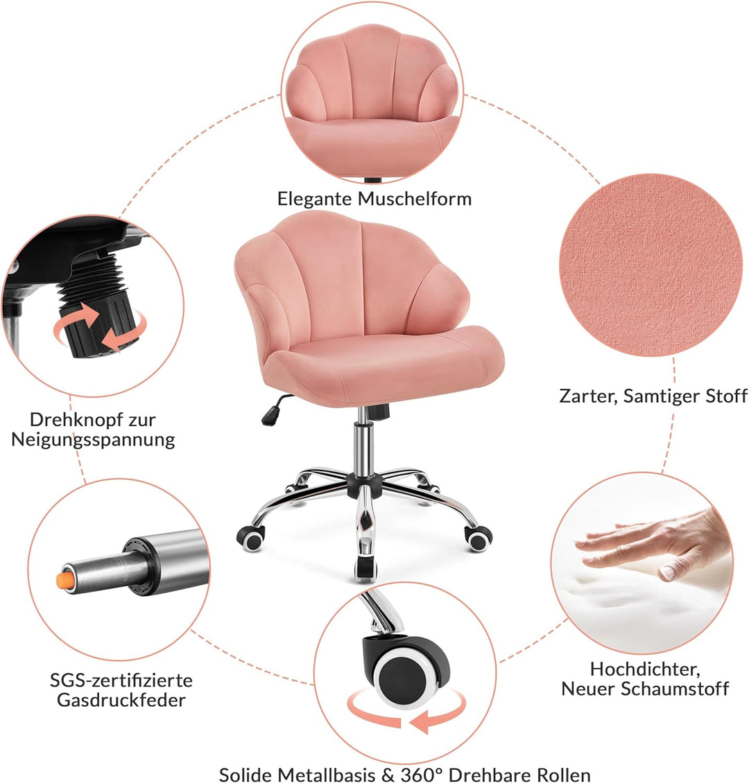 Yaheetech Bürostuhl Ergonomisch Schreibtischstuhl höhenverstellbar Drehstuhl, Bürosessel in Muschelf