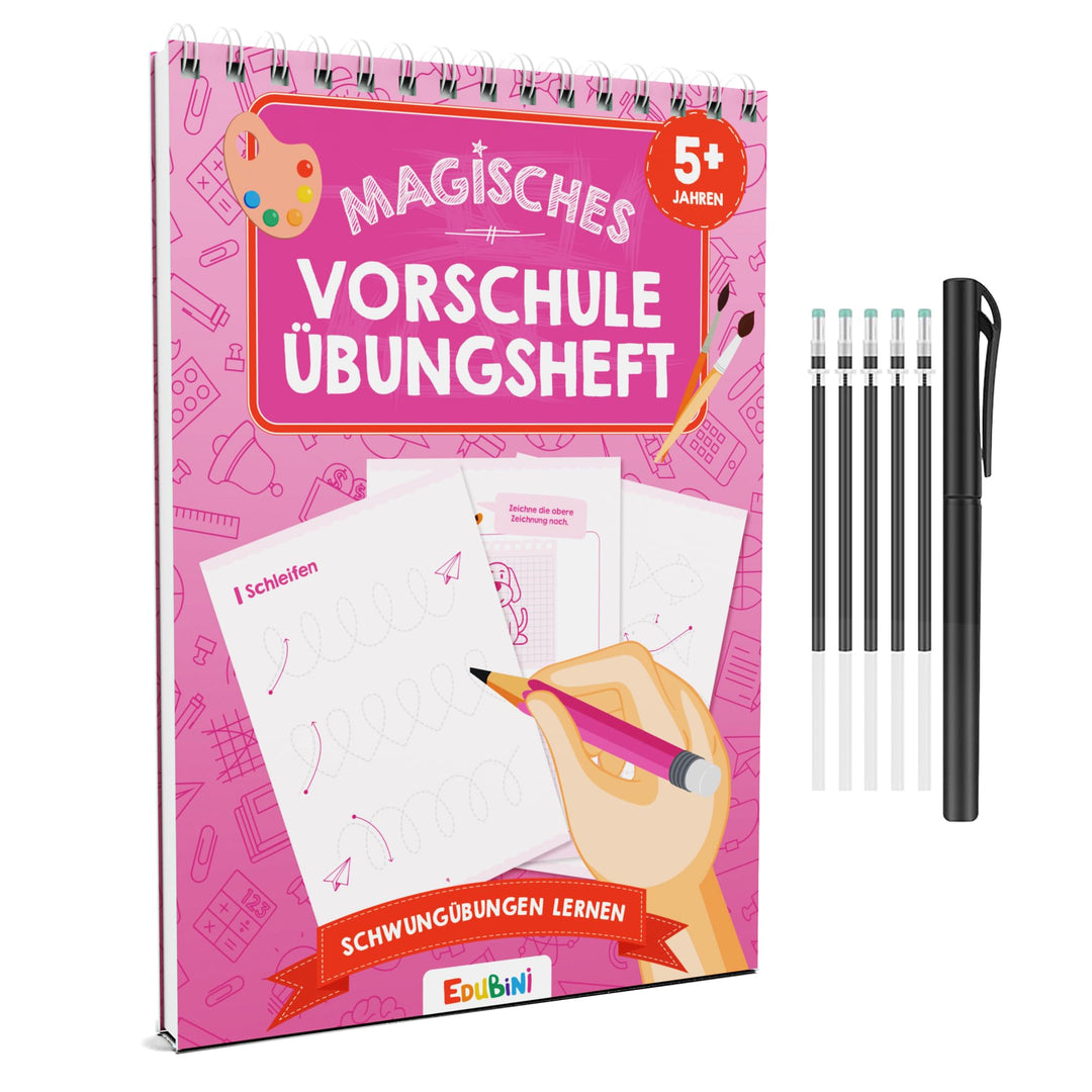 Edubini Magische Vorschule Übungshefte ab 5 Jahren für Junge & Mädchen - [Heft + Stift] - Wiederverw