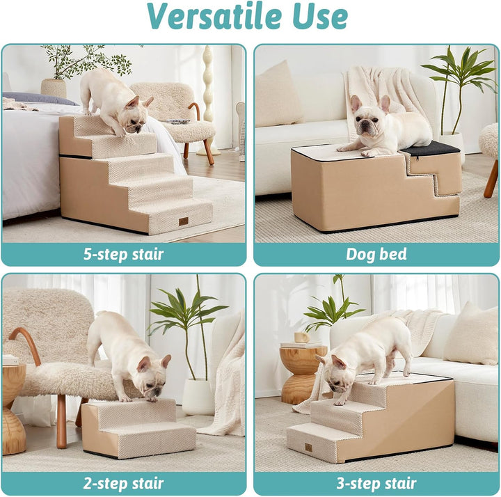 COZY KISS Hundetreppe für Kleine Hunde 60cm, 2-in-1 Haustiertreppe für Couch Bett Sofa, rutschfeste