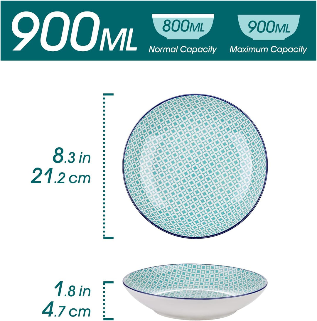 vancasso Suppenteller Porzellan, Maracon 4 teilig Tiefteller bunt, Ø 21,2 cm, Füllmenge 800 ml Gesch