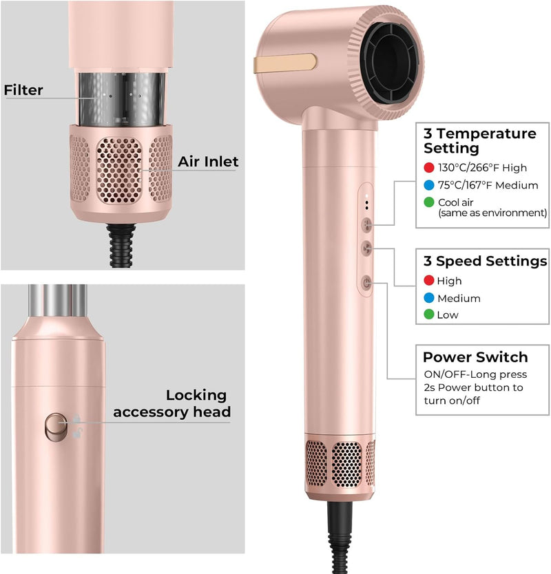 Airstyler 7 in 1, UKLISS 1400W Hairstyler Haartrockner mit Rundbürstenföhn Föhnbürste Set, 30mm Lock