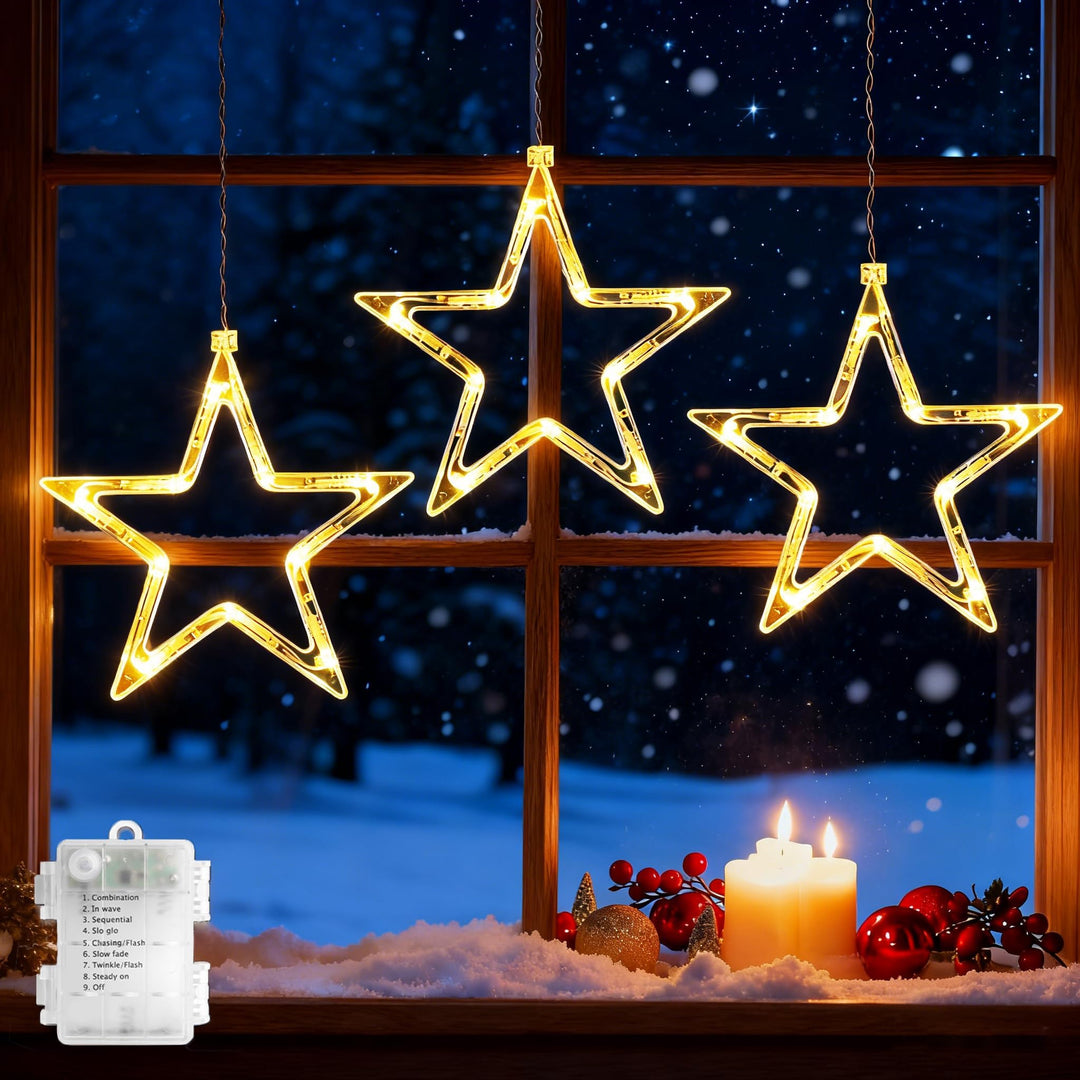 GlobaLink 3 Stück LED Weihnachtsstern Beleuchtung, Weihnachtsdeko Fenster Timer mit 45 LEDs 8 Modi B