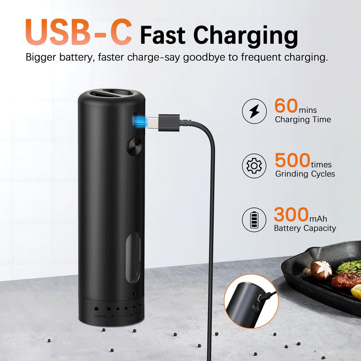 Elektrische Pfeffermühle USB-aufladbar, Automatische Salz Pfeffermühle mit Grossem Fassungsvermögen