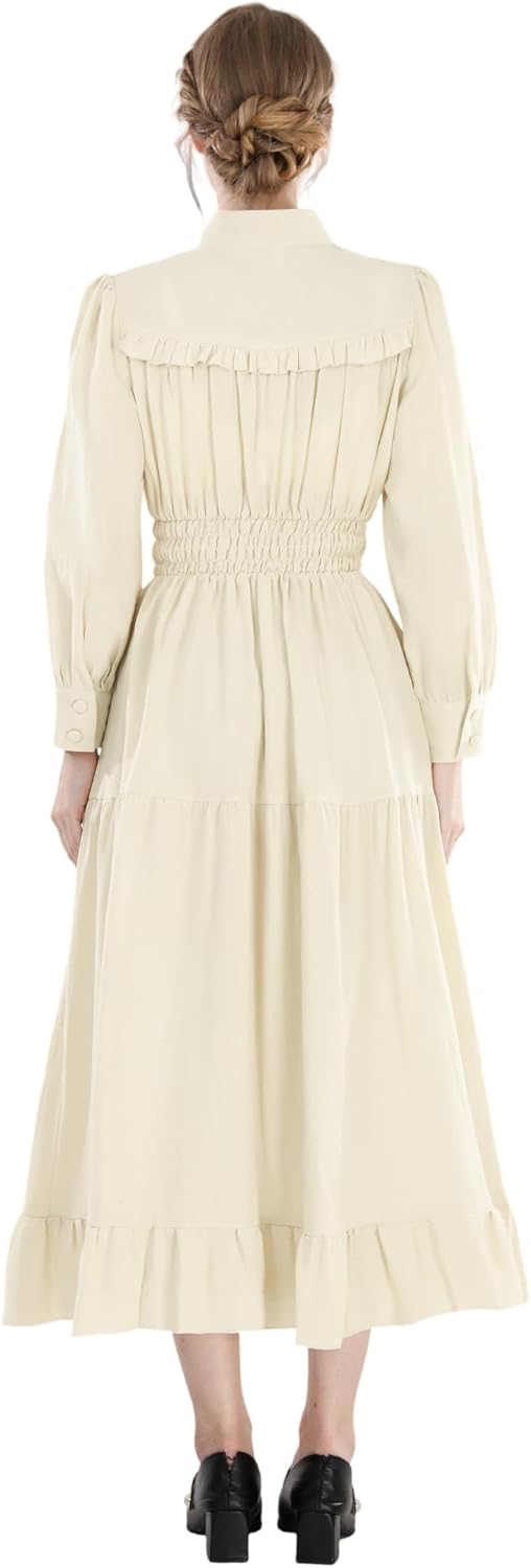 FCCAM Renaissance Kleid Mittelalter Kleidung Damen Vintage Kleider Damen Kleid Langarm Viktorianisch