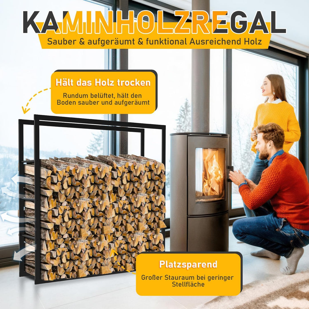 Ikodm kaminholzregal Innen und Aussen, Metall Brennholzregal aussen 100 x 25 x 100CM, Holzstapelhilf