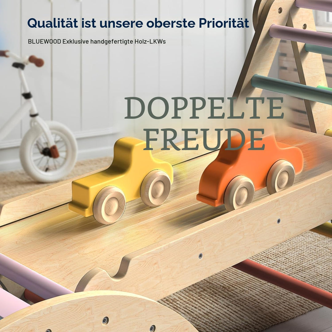 BlueWood 7-in-1 Montessori Kletterdreieck mit Kletterbogen und Rutsche, Holzdreieck für Kleinkinder,