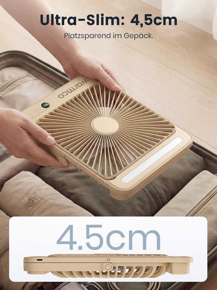 Warmco 20000mAh Akku Camping Ventilator 27cm mit Lampe, 15-48 Std. Laufzeit, Ultra-Leise, Ultraflach