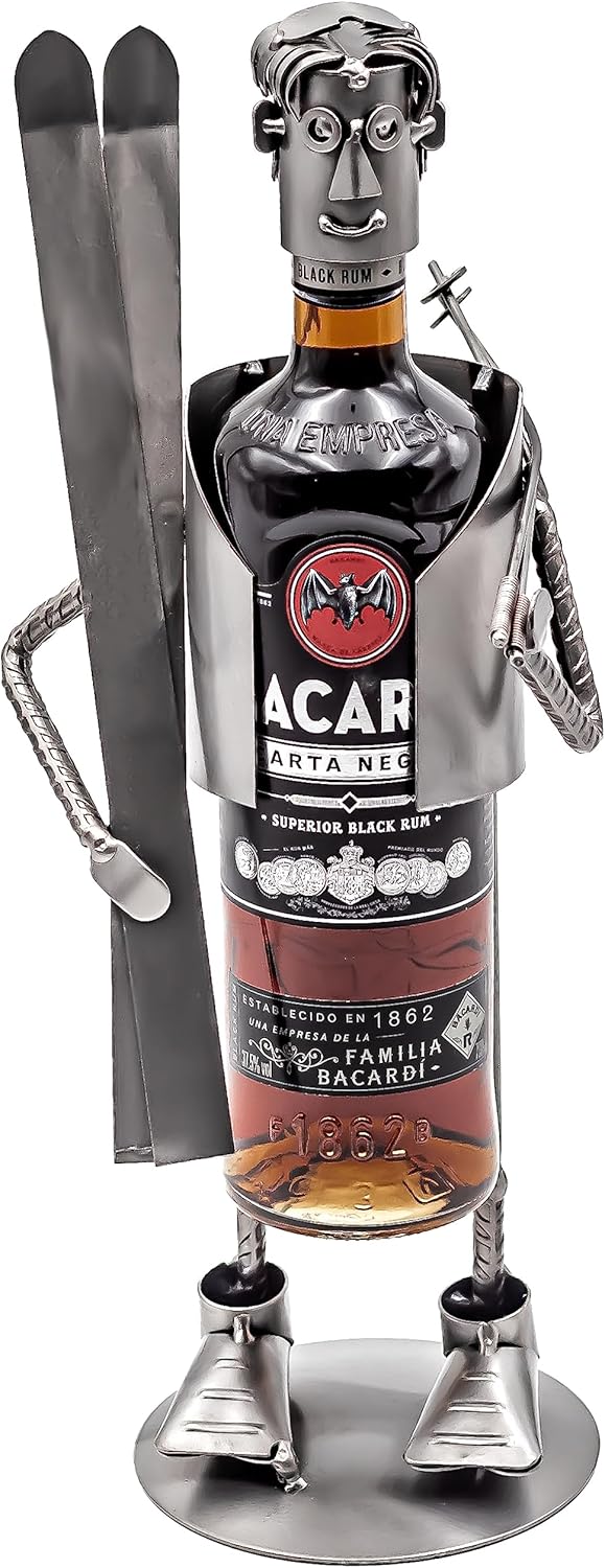 STEEMO Original Schraubenmännchen Weinflaschenhalter – Skifahrer Ski-Fan Wintersport - Handgefertigt