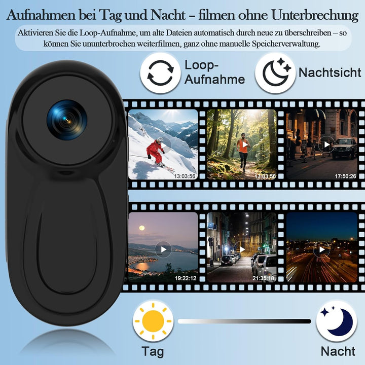 Body Cam HD 1080P, Daumen Action Cam Tragbare Mini-Kamera mit Nachtsicht, 0,9-Zoll-Display, Magnet A
