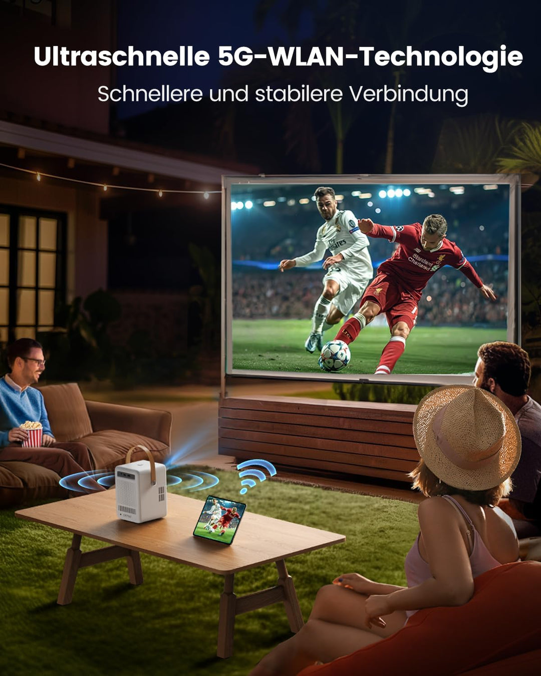 Mini Beamer【Eingebauter Akku & Andriod TV】 Toptro 1080P Full HD Beamer Heimkino mit Elektrischer Fok