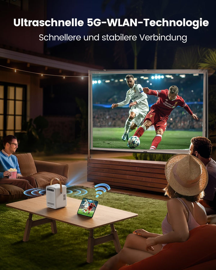 Mini Beamer【Eingebauter Akku & Andriod TV】 Toptro 1080P Full HD Beamer Heimkino mit Elektrischer Fok