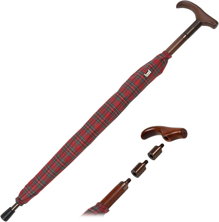iX-brella Stützschirm höhenverstellbar mit Holzgriff - Karo rot klein, Karo Rot Klein
