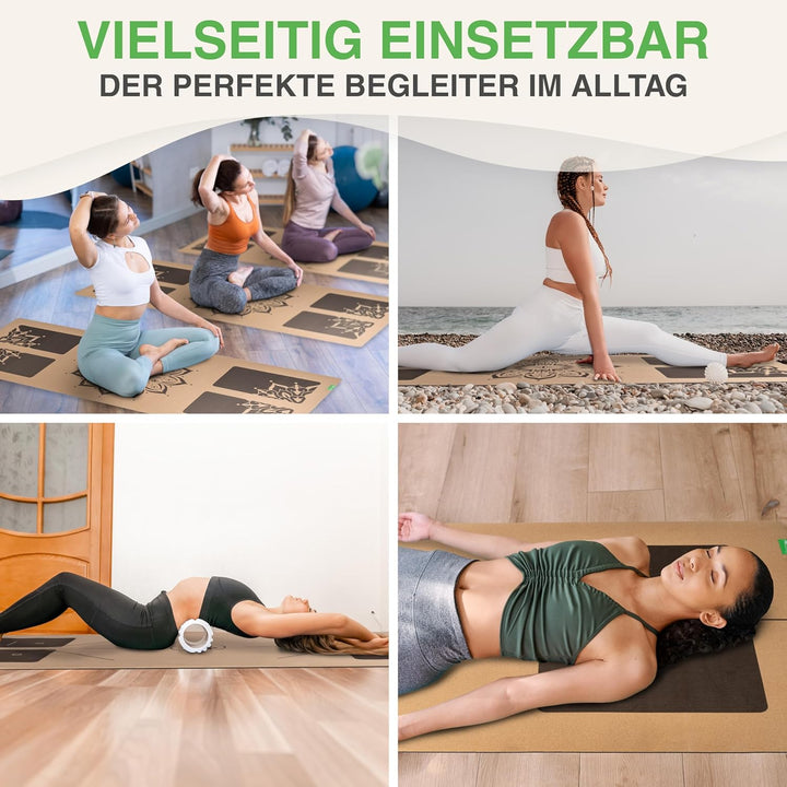 BACKLAXX ® Yogamatte Kork XXL [+50% mehr Fläche] mit Naturkautschuk - Yoga Matte nachhaltig, schadst