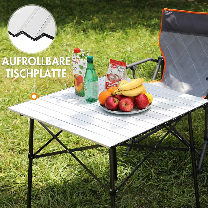 PORTAL Campingtisch klappbar Klapptisch Camping faltbar mit Aluminium Tischplatte belastbar 80kg mit