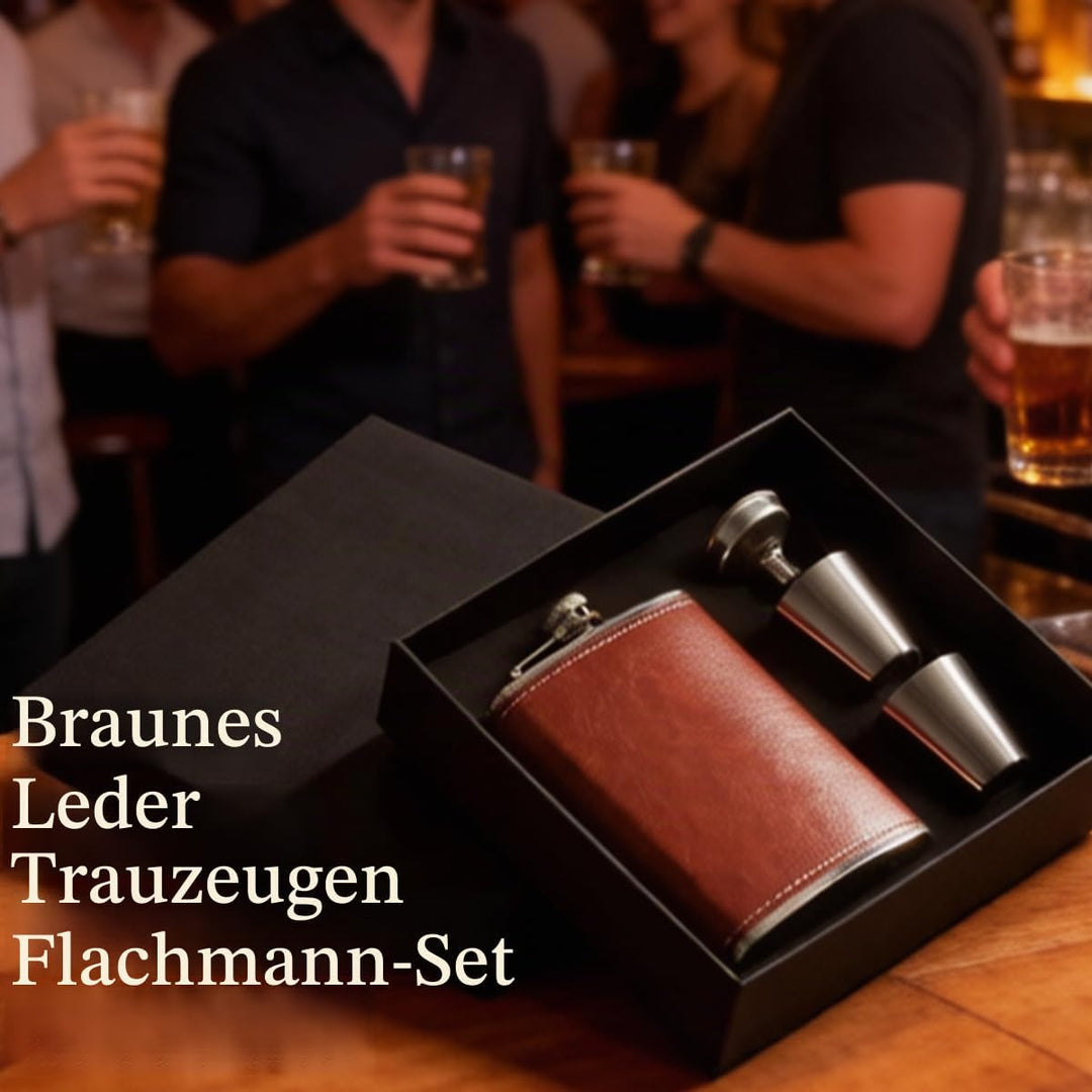 Eiarrnp 8oz Braun Leder Klein Flachmann für Männer Frauen Leckenschutz Flachmann Set for Whiskey Vod