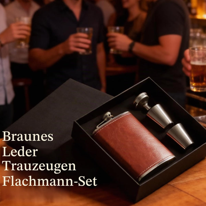 Eiarrnp 8oz Braun Leder Klein Flachmann für Männer Frauen Leckenschutz Flachmann Set for Whiskey Vod
