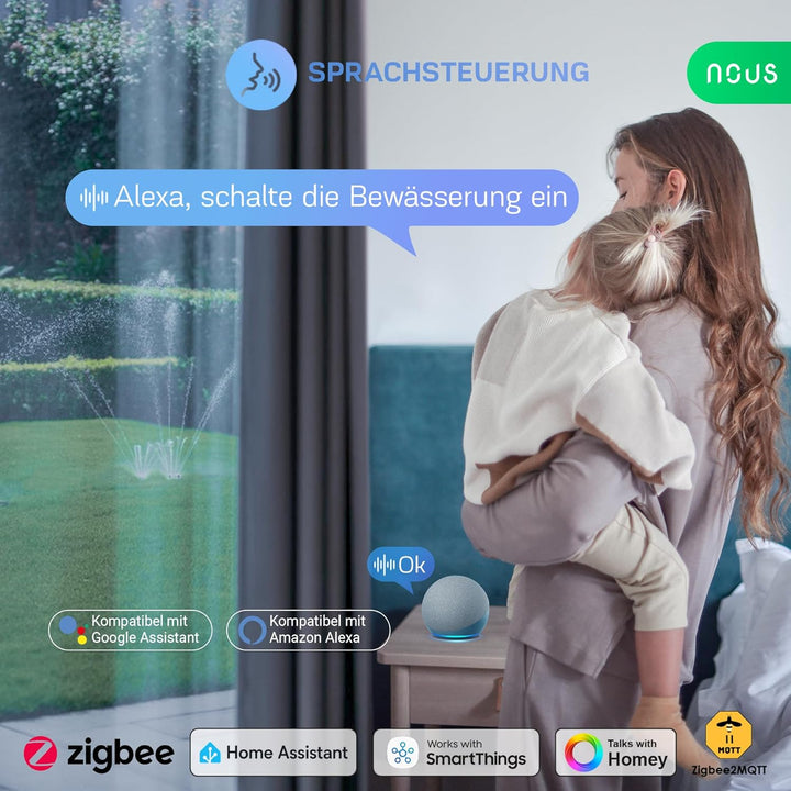 NOUS ZigBee Smart Wasserhahn-Ventil, Bewässerungssteuerung IP66, Kompatibel mit Alexa, Google Assist