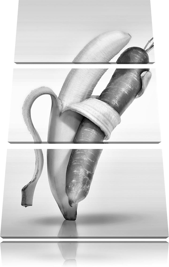 Pixxprint Tanz von Banane und Möhre als Leinwandbild/Grösse: 3 Teilig (120x80) cm/Wandbild/Kunstdruc