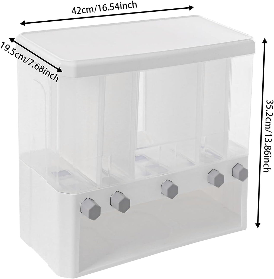 Reis Dispenser transparent 15kg Getreidedispenser 5 Fächer Reisbehälter mit Messbecher Reisspeicher