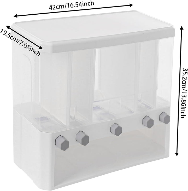 Reis Dispenser transparent 15kg Getreidedispenser 5 Fächer Reisbehälter mit Messbecher Reisspeicher