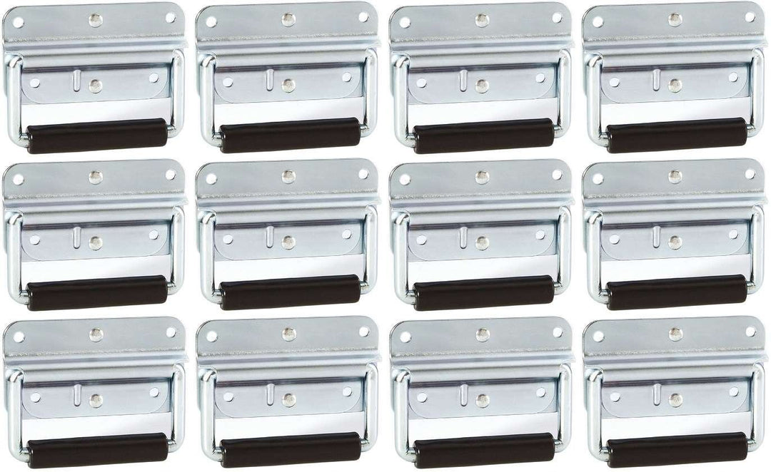 Adam Hall Hardware 3412 M12 AH - 12er Set Klappgriff/Kistengriff gefedert silber 4-Loch