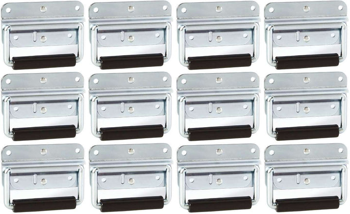 Adam Hall Hardware 3412 M12 AH - 12er Set Klappgriff/Kistengriff gefedert silber 4-Loch