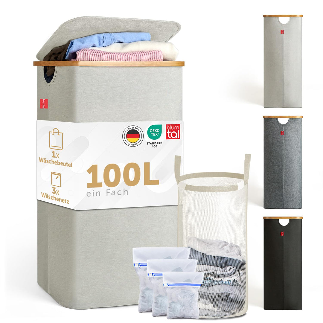 Blumtal Wäschekorb 100L - Wäschesammler mit herausnehmbarem Wäschesack - Wäschekorb schmal - laundry