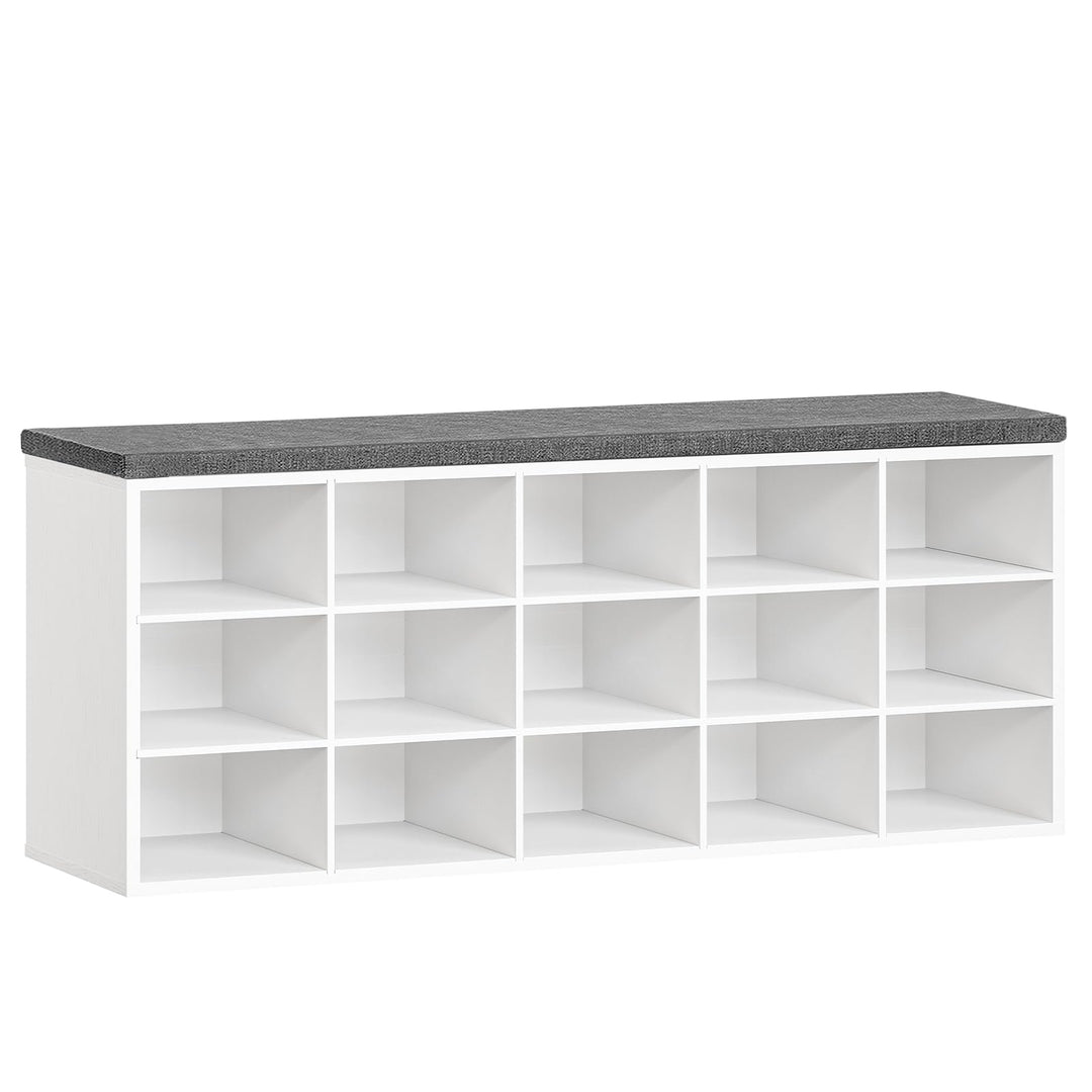HOOBRO Schuhbank mit 15 Fächern, Schuhregal mit gepolsterter Sitzbank, Schuhschrank, 110 x 30 x 48 c