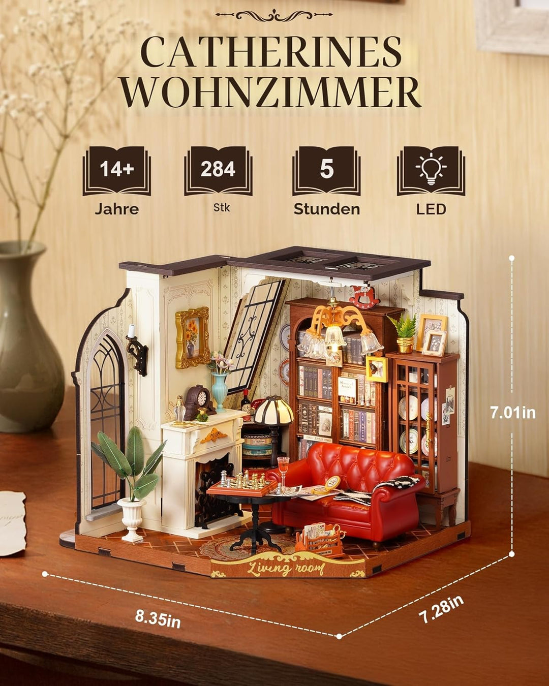 Rolife DIY Miniatur Haus Catherines Wohnzimmer Puppenhaus Bausatz für Erwachsene zum Basteln Miniatu