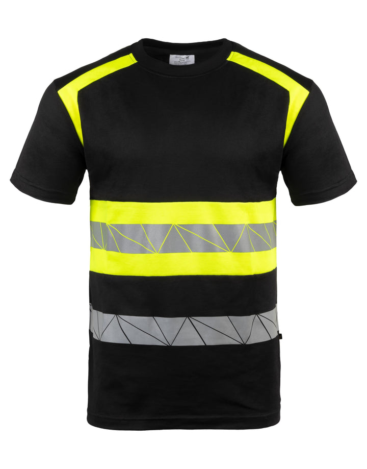 Warnschutz T-Shirt - Atmungsaktiv mit Reflexstreifen und Baumwolle - Warn Tshirt M Schwarz Neongelb,
