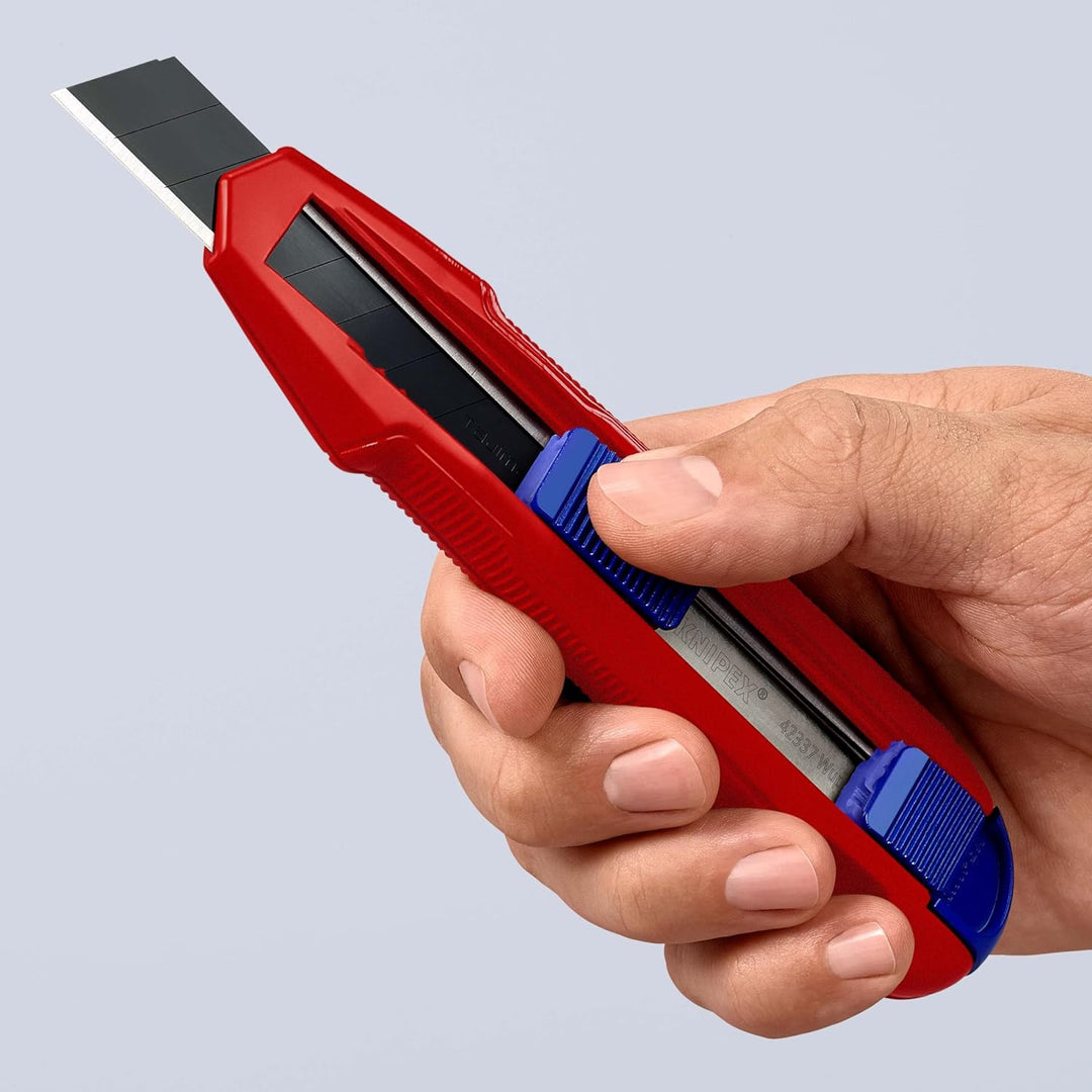 KNIPEX CutiX® Universalmesser, mit Stabilisierungsschiene, Klingenverriegelung, 18 mm Abbrechklinge,