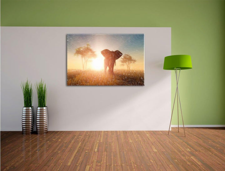 Pixxprint Elefant in der Wüste / 100x70cm Leinwandbild bespannt auf Holzrahmen/Wandbild Kunstdruck D
