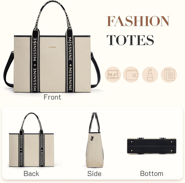 Missnine Tragetasche Canvas-Laptoptasche 15,6 Zoll Handtasche Damen Aktentasche für Damen grosse Kap