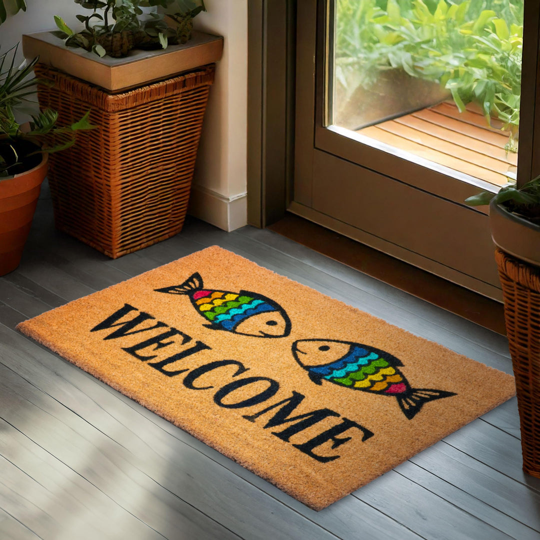 BRUBAKER Fussmatte für Aussen und Innen - Welcome mit Regenbogen Fische - 45 x 75 cm Schmutzfangmatt