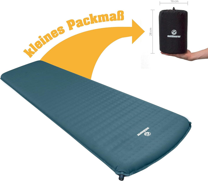 outdoorer Trek Bed 2 in Grün – echte selbstaufblasbare Isomatte, Ultraleicht, kleines Mini-Packmass,