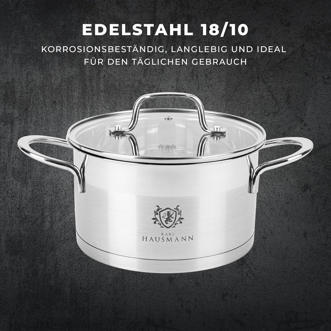 KARL HAUSMANN Edelstahl Kochtopf Induktion - 2.6L - Ø 18 cm - Topf für alle Herdarten Geeignet - 18/