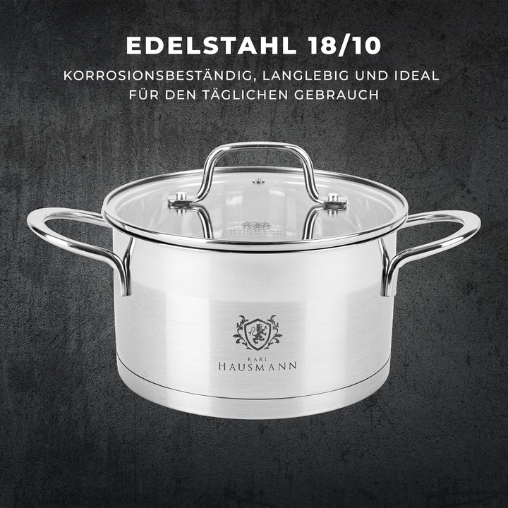 KARL HAUSMANN Edelstahl Kochtopf Induktion - 2.6L - Ø 18 cm - Topf für alle Herdarten Geeignet - 18/