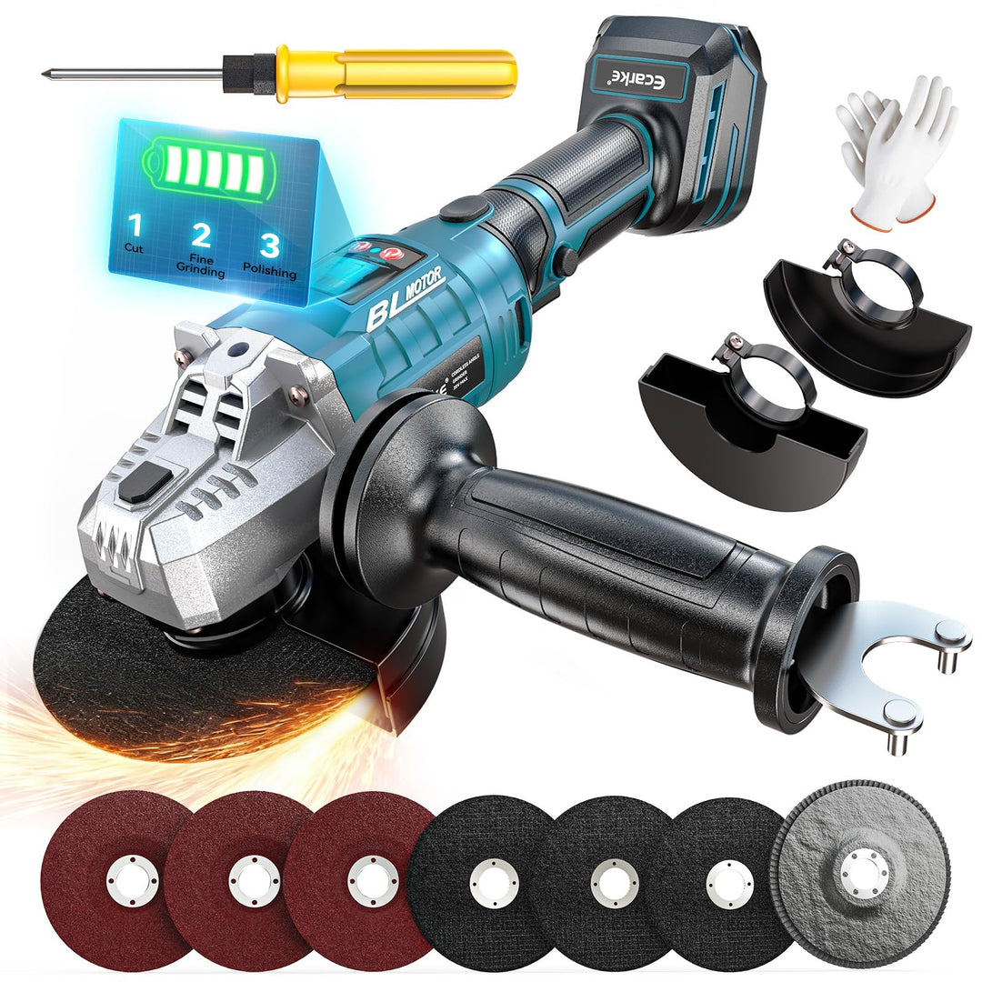 Ecarke Akku-Winkelschleifer Set kompatibel mit Makita 18V Akku – Bürstenloser Motor, 3-Stufen Drehza