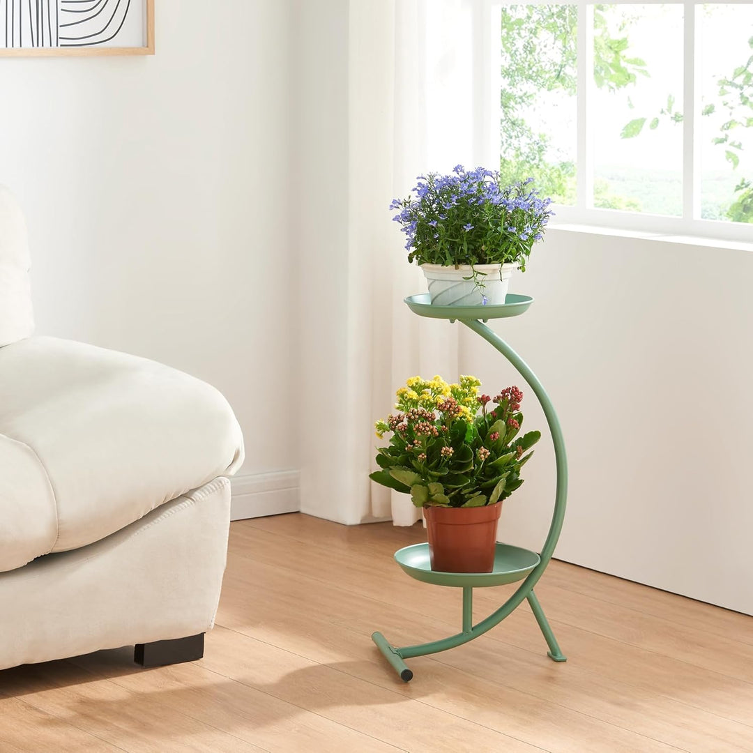 [en.casa] Blumenständer Aalten Pflanzenständer in Halbmondform Pflanzenregal mit 2 Ablagen Blumenreg