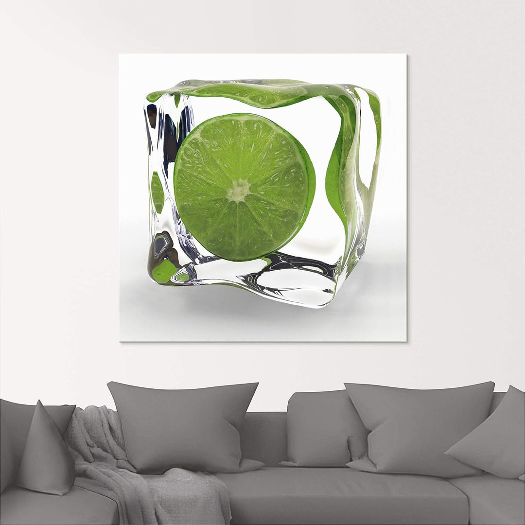 ARTland Glasbilder Wandbild Glas Bild einteilig 50x50 cm Quadratisch Obst Früchte im Eiswürfel Cockt