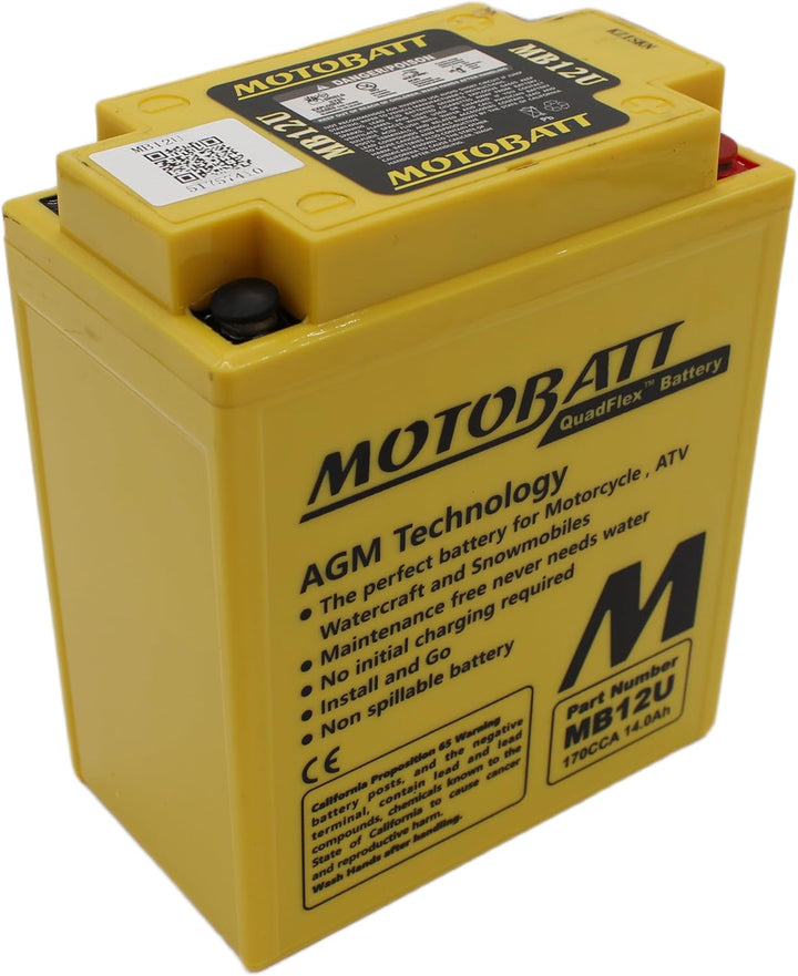 MotoBatt MB12U (12V 15 Amp) 160CCA Factory Activated QuadFlex AGM Battery