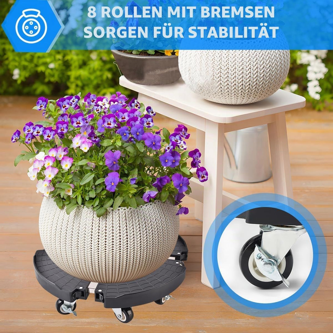 2 Stück Pflanzenroller Rund mit 8 Rädern, Pflanzenroller Aussenbereich Einstellbar 38-51cm Tragkraft